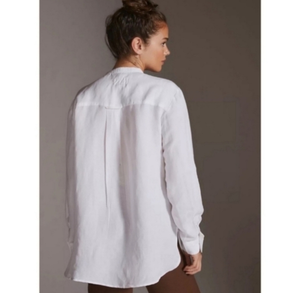 Anthropologie Pilcro Ruffled Placket Shirt Off-White Size Large - Picture 2 of 10